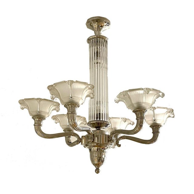 6-armed Art Deco ceiling light ceiling lamp France around 1925. Fluted end, concave-convex round hoop, fluted chandelier...