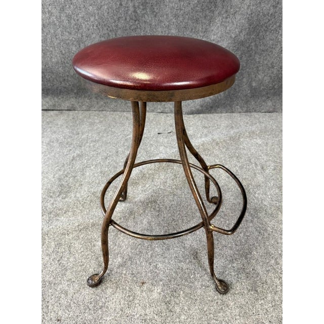 Industrial Charleston Forge Leather and Iron Stool For Sale - Image 3 of 12