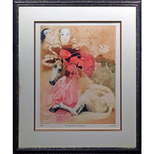G H Rothe Transformation of the Unicorn Original Art Mezzotint Etching Framed For Sale