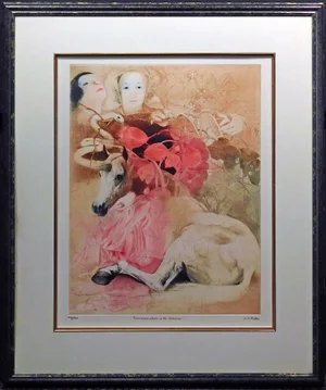 G H Rothe Transformation of the Unicorn Original Art Mezzotint Etching Framed