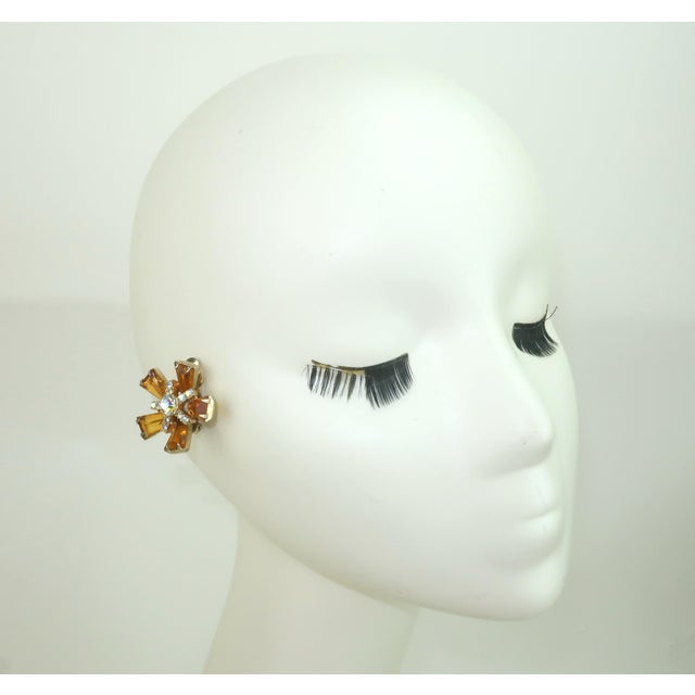 1960's Amber Crystal & Rhinestone Starburst Earrings For Sale - Image 12 of 12