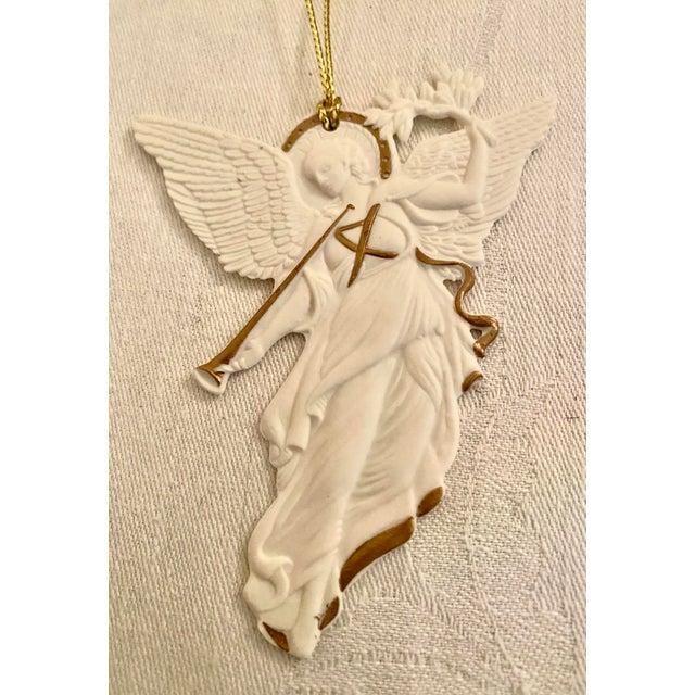 Vintage Wedgwood White Angel Ornament, Featuring a Gold-Toned Horn, 22k Gold Accents, and Its Original Blue Gift Box. For Sale - Image 13 of 14