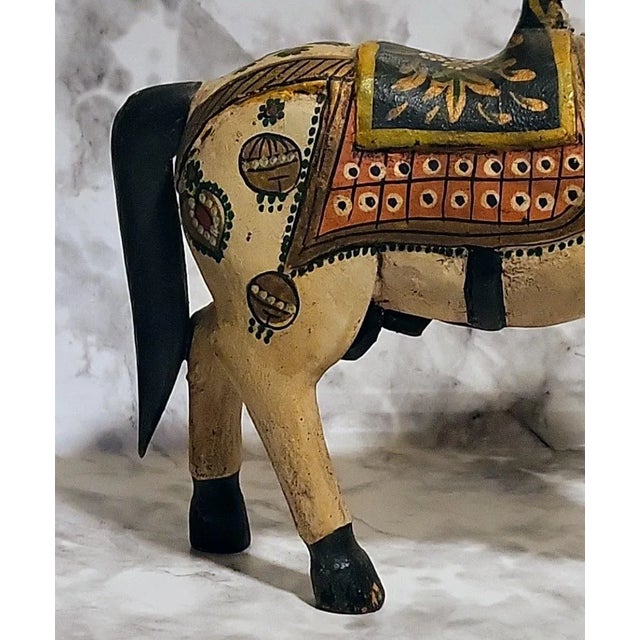 Wood Vintage Hand Carved Wedding Horse Handpainted Figurine For Sale - Image 7 of 11
