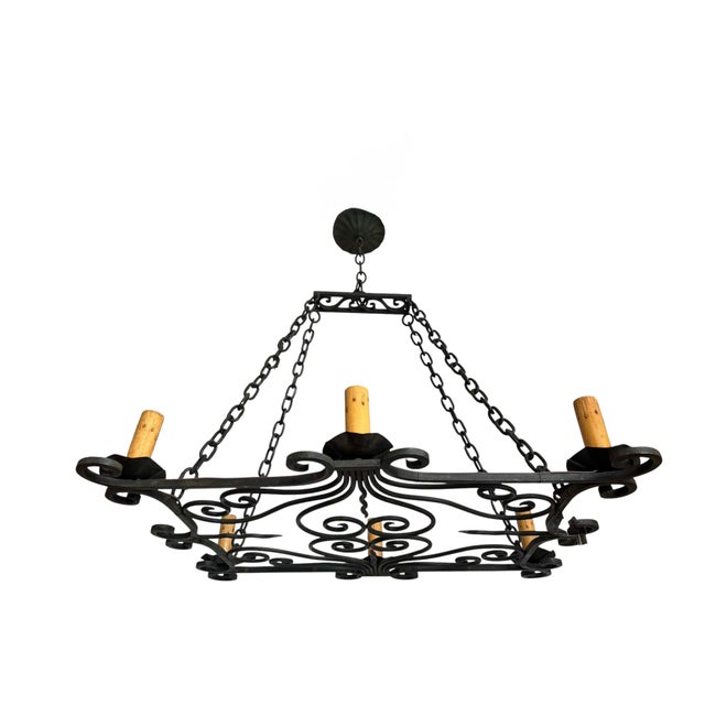Antique French Wrought Iron Chandelier Circa 1920’s For Sale In Los Angeles - Image 6 of 10