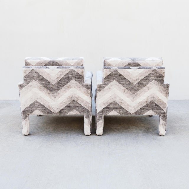 Restored Postmodern Parsons Style Lounge Chairs in Chenille Fabric by Drexel For Sale - Image 11 of 13