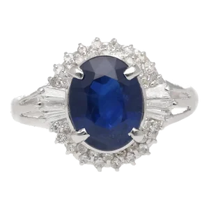 3.21 Carat Oval Cut Blue Sapphire and Diamond in Platinum Ring Size 8.25
