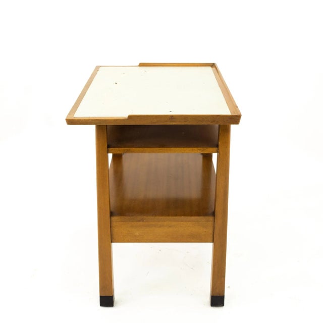 Dunbar Furniture Dunbar Mid Century Walnut & White Laminate Side End Table For Sale - Image 4 of 9