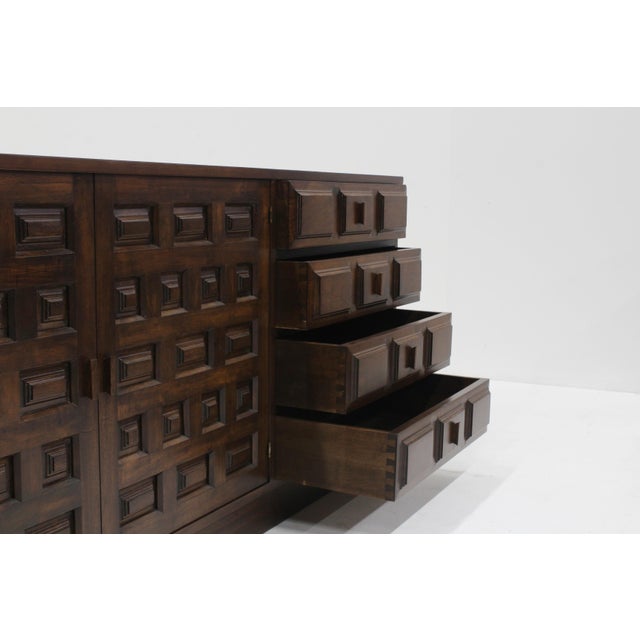 Brown Vintage Spanish Brutalist Sideboard, 1970s For Sale - Image 8 of 10