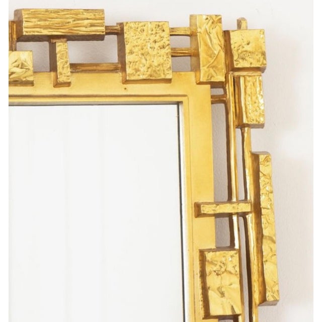 Mid-Century Brutalist Gold Leaf Gilt Mirror from Syrocco, New York, 1970 For Sale - Image 4 of 9