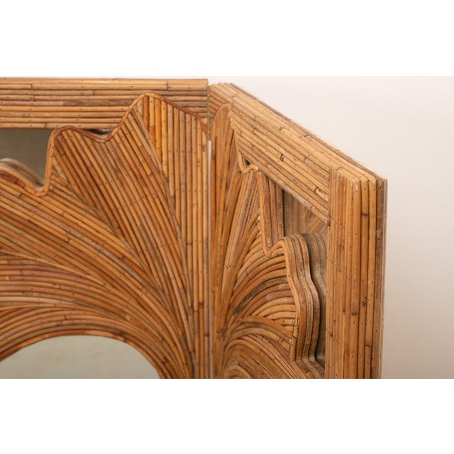 Mid-Century Modern The Ginkgo Leaner Pencil Reed Rattan Full-Length & Floor Mirror With Brass Hinges For Sale - Image 3 of 8