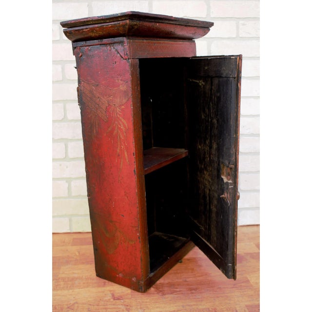 Vintage Asian Hand Painted Red Storage Cabinet For Sale In Chicago - Image 6 of 11