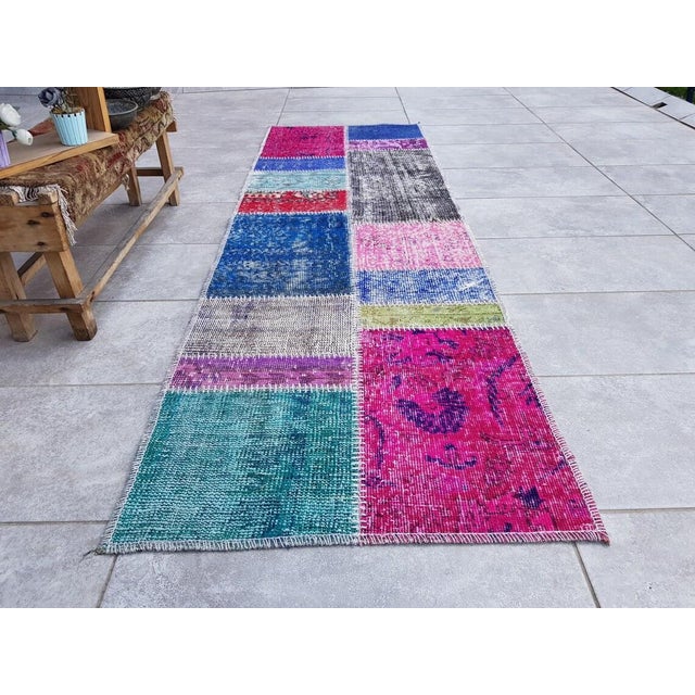 Mid 20th Century Green & Pink Handnotted Runner For Sale - Image 4 of 10