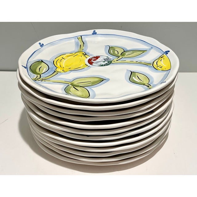 Handpainted Italian Lemon Dinner Plates Blue White Citrus Dining - Set of 12 For Sale - Image 12 of 13