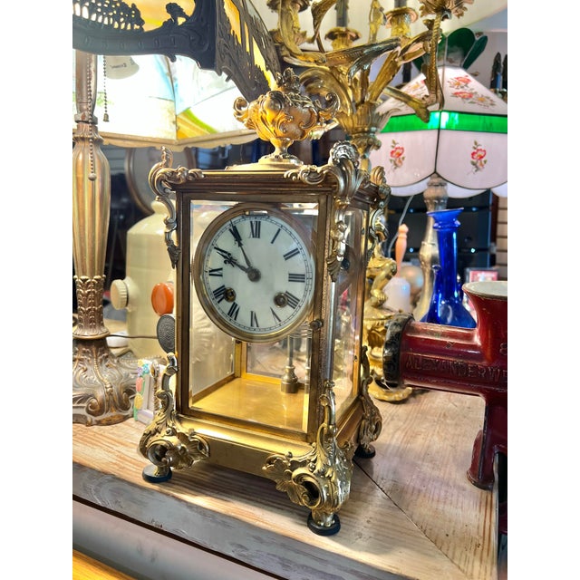 Hollywood Regency Vintage Ansonia Brass Mantle Clock For Sale - Image 3 of 9