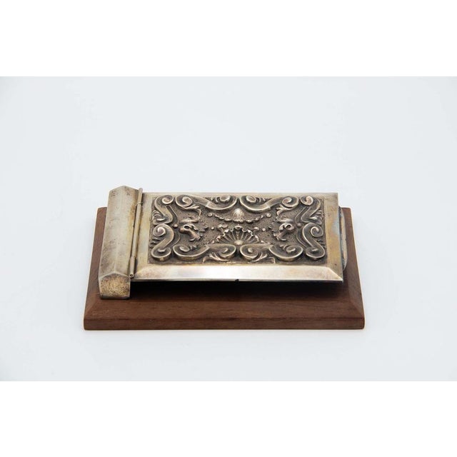 Brown Wooden Notepad Holder with Silver Accents For Sale - Image 4 of 4