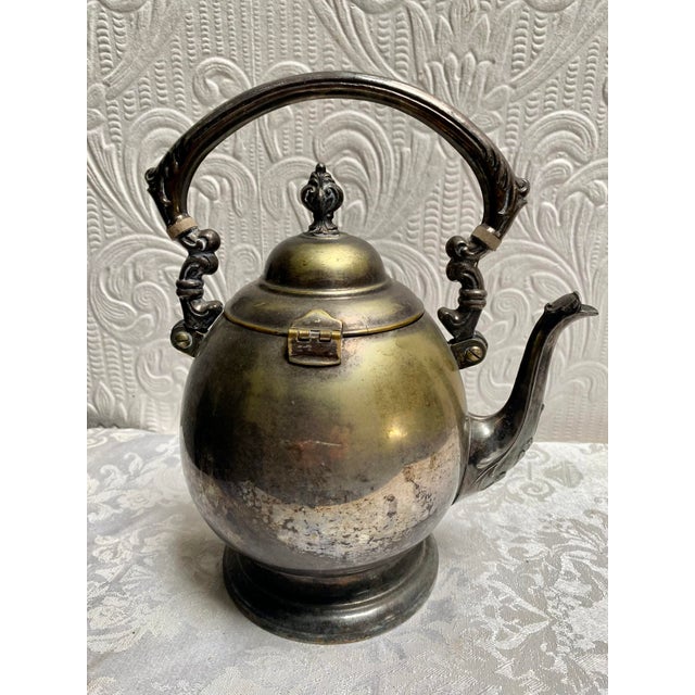 Victorian Antique 1880’s Silver-Plated Brass Gooseneck Tea Pot For Sale - Image 3 of 11
