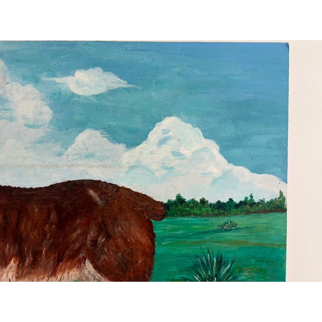 Paint Large Vintage Folk Art Dog Portrait – Oil on Panel, Signed K. Hines 1970 For Sale - Image 7 of 17