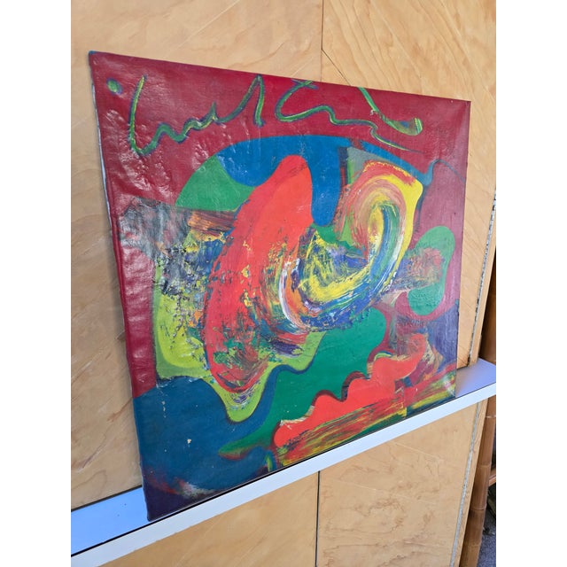 Vintage Mid Century Modern Abstract Signed Painting For Sale - Image 4 of 7