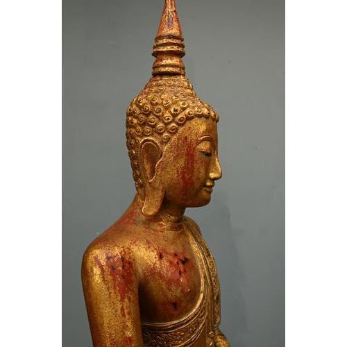 Thai Carved Standing Buddha Statue For Sale - Image 6 of 8