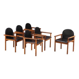 Set of Six Italian Olive Wood Armchairs, C. 1965. For Sale