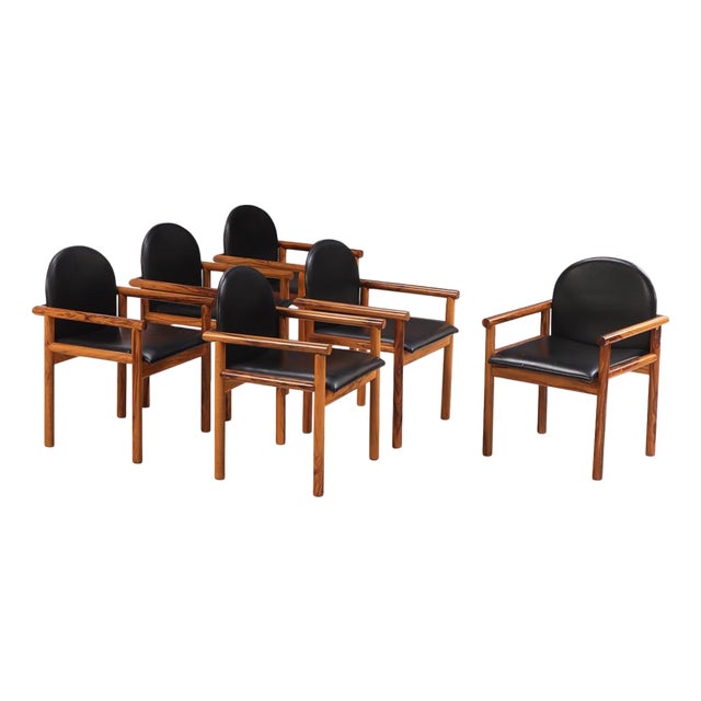 Set of Six Italian Olive Wood Armchairs, C. 1965. For Sale