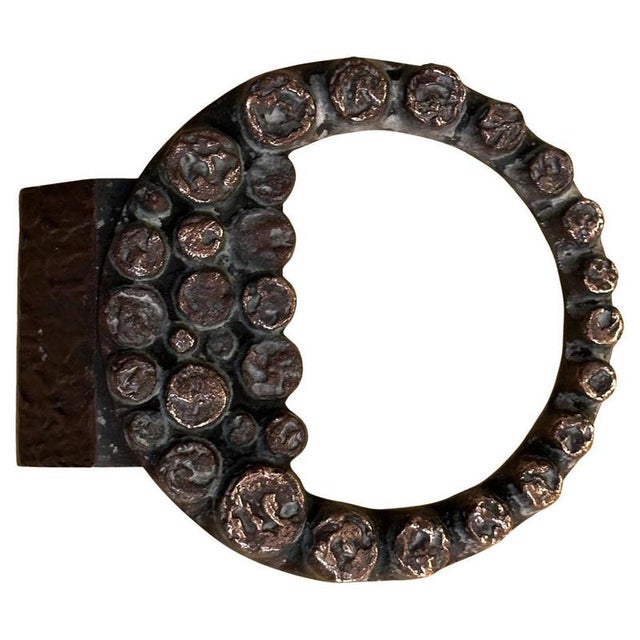 Round Push and Pull Door Handle in Bronze with Relief Ring, 1970s For Sale - Image 9 of 9