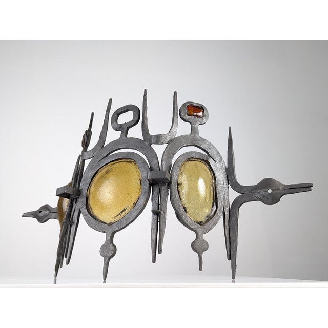 Wall Lights in Wrought Iron and Blown Glass, Set of 3 For Sale - Image 6 of 18