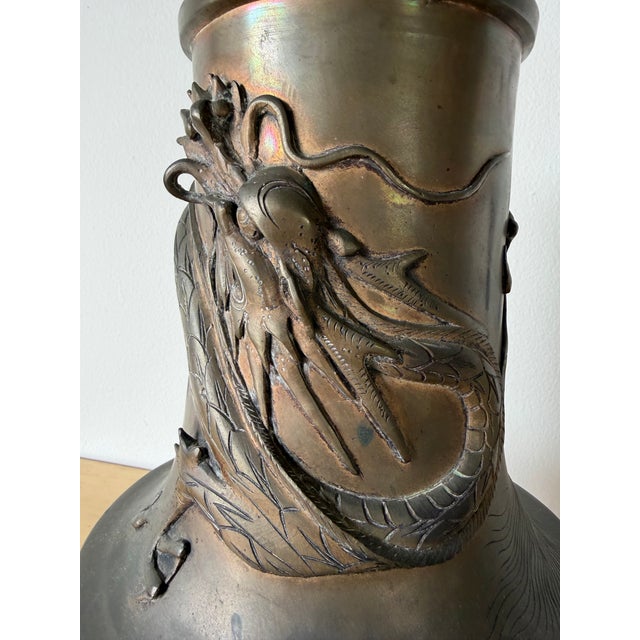 Japanese 19th Century Japanese Meiji Period Bronze Dragon Table Lamp For Sale - Image 3 of 12