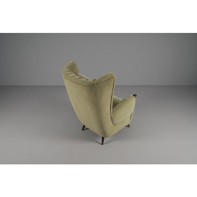 Large Green Italian Wood & Fabric Wingback Armchair, 1950s For Sale - Image 6 of 15