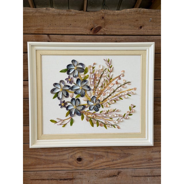 Vintage Coastal Mixed Media Seashell Floral Wall Art in Painted Frame For Sale - Image 12 of 12
