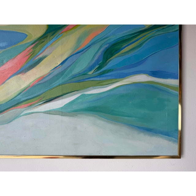 1970’s Vintage Expressionist Abstract Acrylic on Canvas Painting in Gold Aluminum Frame For Sale - Image 9 of 12