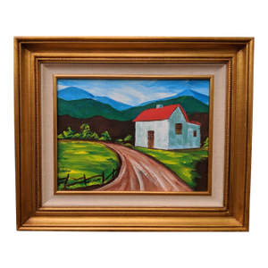 Vintage Original Fauvist Style Countryside Landscape Painting Framed