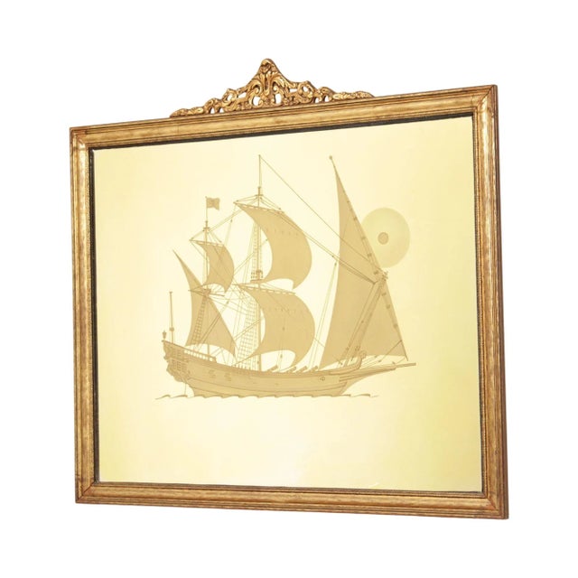 Vintage Gilt Frame Etched Masted Ship Wall Mirror For Sale - Image 13 of 13
