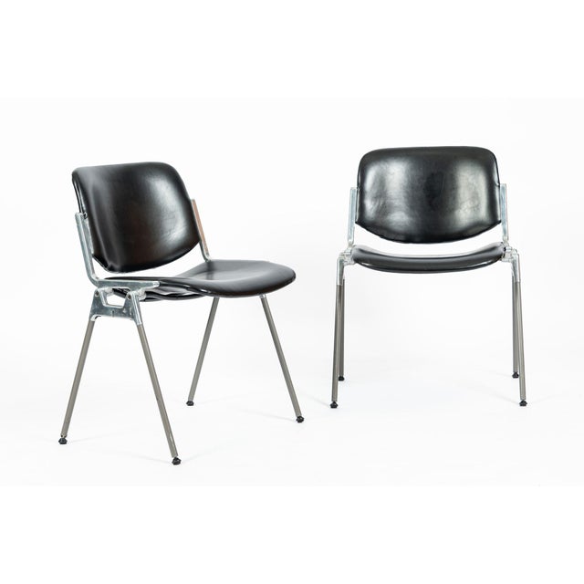 Six Mid Century Italian DSC 106 Leather Stacking Chairs by Giancarlo Piretti for Castelli, 1980s For Sale In Detroit - Image 6 of 16