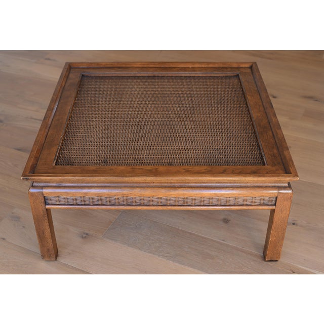 1950s MCM Hollywood Regency Pagoda Coffee Table With Rattan Accents For Sale - Image 4 of 13