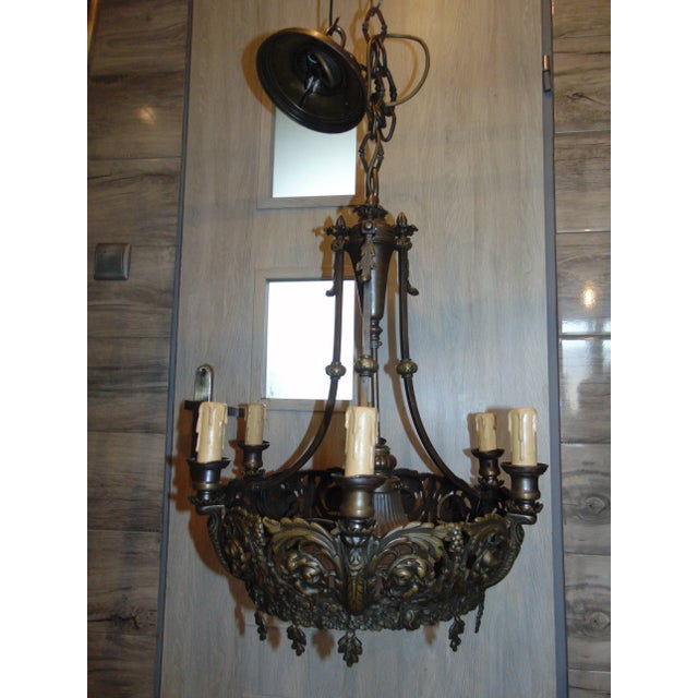 Antique Art Nouveau Brass Chandelier For Sale - Image 11 of 11