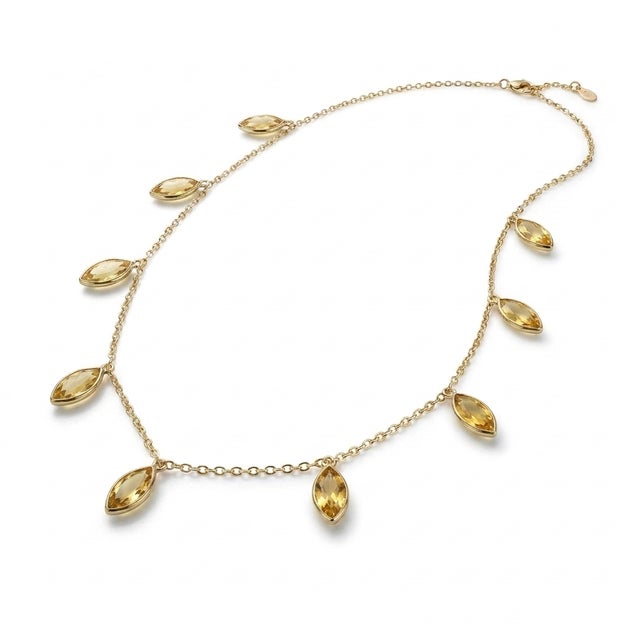 Beautiful Citrine Dangle Necklace | November Birthstone Station Necklace For Sale - Image 4 of 5