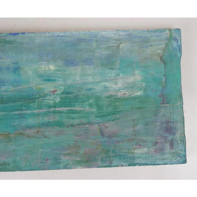 Vintage mid 20th century oil on linen turquoise abstract painting. Unsigned. Unframed, edge wear.