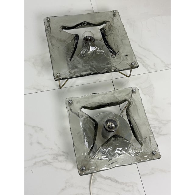 Venini Smoky Murano Glass Wall Lamps, 1970s, Set of 2 For Sale - Image 4 of 12