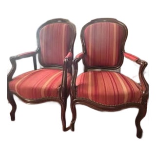 Mid 19th Century Set of 2 Beautiful Antique French Louis Philippe Reupholstered Armchairs For Sale