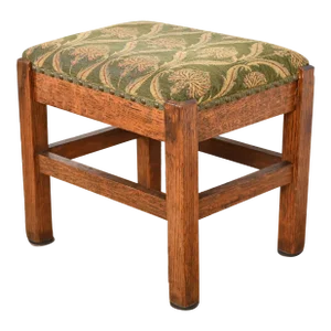 Stickley Brothers Style Mission Oak Arts & Crafts Upholstered Footstool or Ottoman, Circa 1900