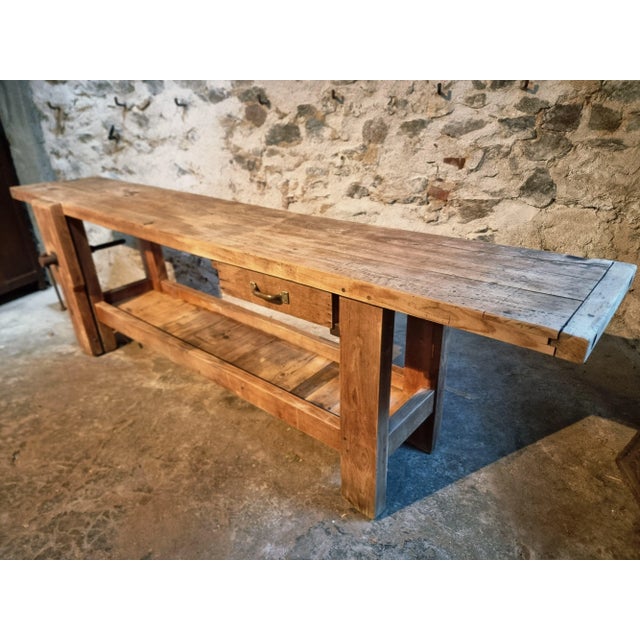 Rustic Vintage French Beechwood Workbench, 1920s For Sale - Image 3 of 15