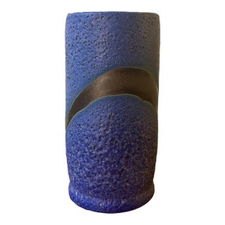 Vintage Mid-Century Modern Cobalt Lava Glaze Studio Vase Signed For Sale