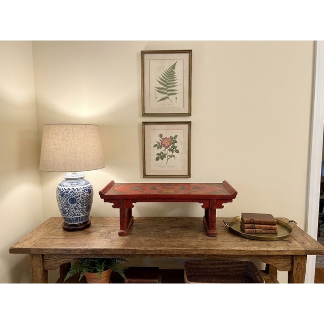 Wood Chinese Distressed Red Treasures Graphic Rectangular Stand Display For Sale - Image 7 of 12
