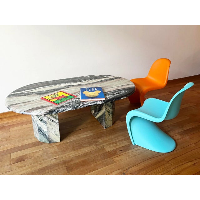 Vitra Mid-Century Modern Panton Junior Kids Chairs by Verner Panton Vitra, Turquoise + Orange - a Pair For Sale - Image 4 of 11