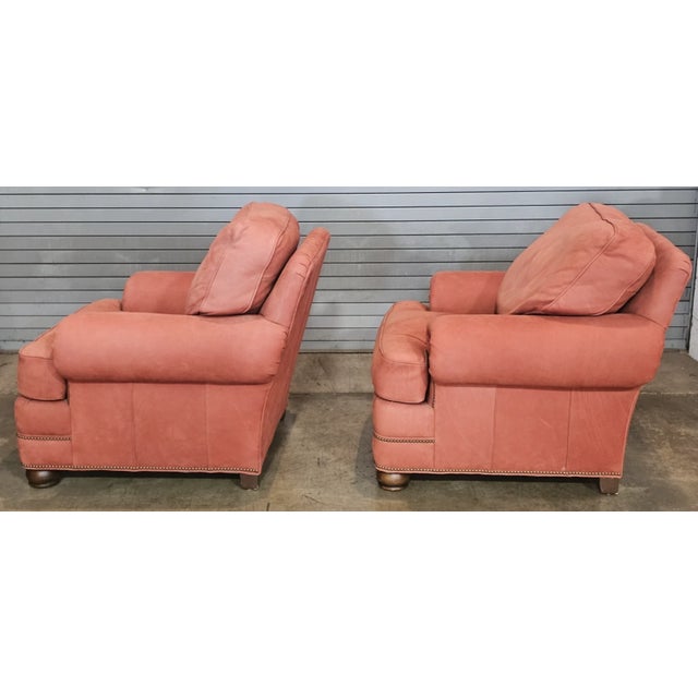 Late 20th Century Pair Hancock & Moore Red Suede Leather Armchairs Club Chairs Nailhead Trim For Sale - Image 9 of 11