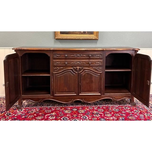 Antique French Sideboard Server Buffet Carved Dark Oak Louis XV C. Early 20th C For Sale - Image 12 of 18