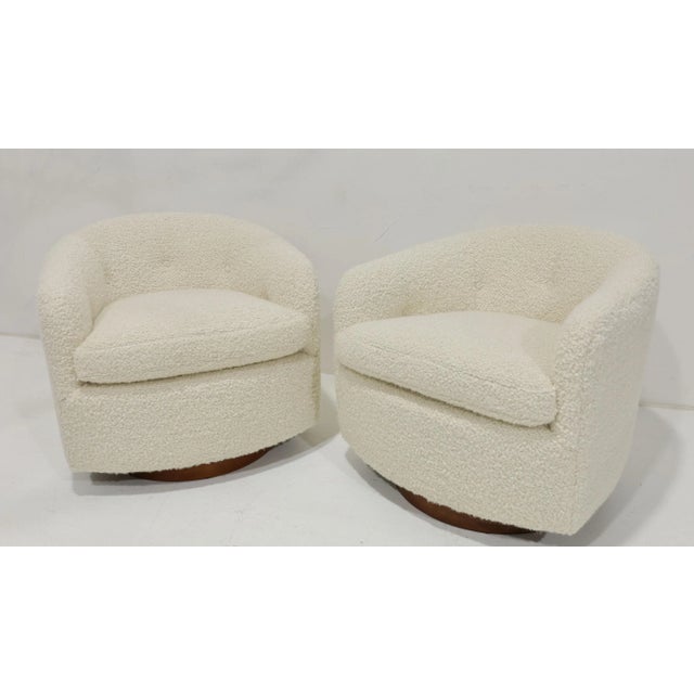 Wood Mid 20th Century Milo Baughman Tilt/Swivels in Holly Hunt Teddy- Set of 2 For Sale - Image 7 of 11