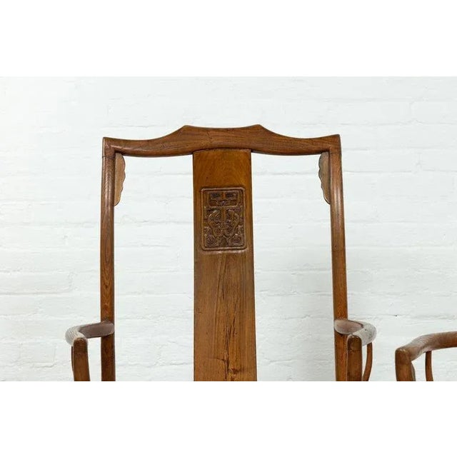 Early 20th Antique Chinese Scholar's Chairs with Rattan Seat- a Pair For Sale - Image 12 of 13
