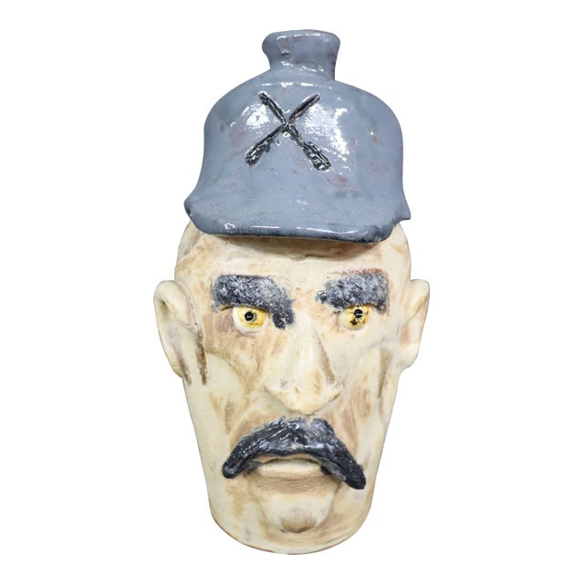 Whimsical Terra-Cotta Face Jug For Sale